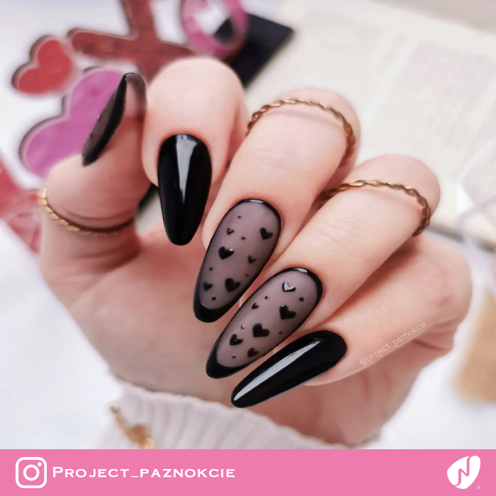 Valentine's Day Black Nails